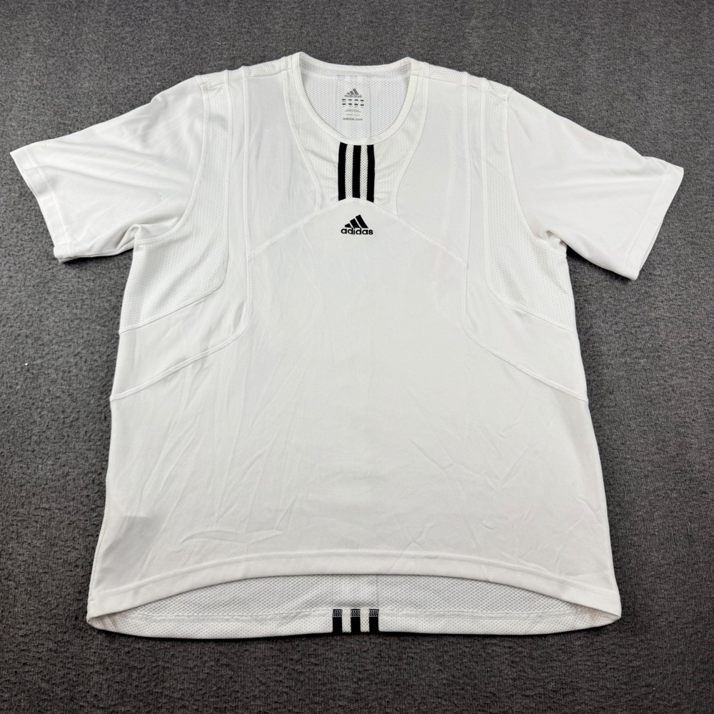 Adidas Men's‎ L Large White Black 3-Stripe Mesh Panel Performance Training Shirt